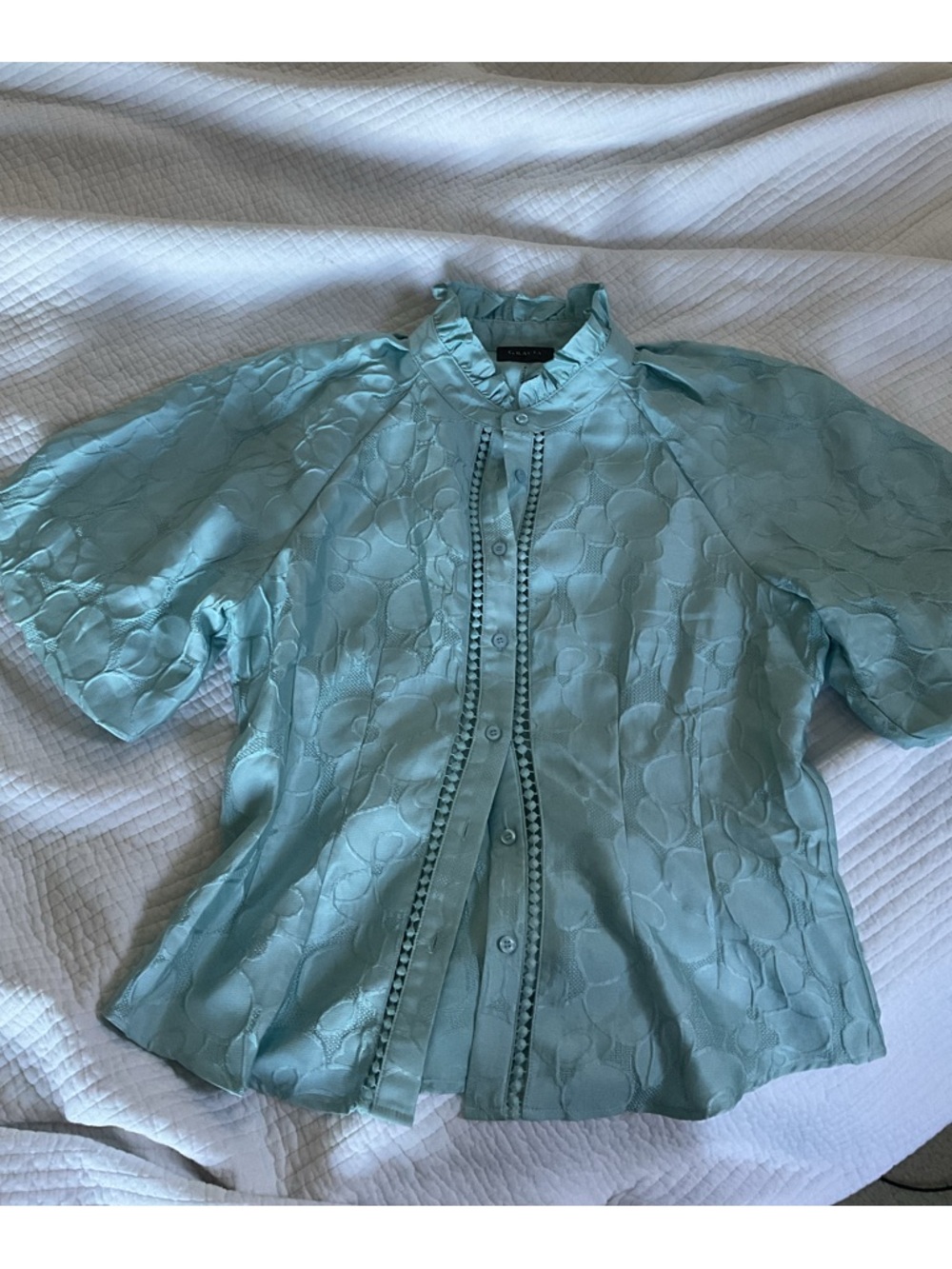 Gracia Light Blue Textured Button-Up Blouse